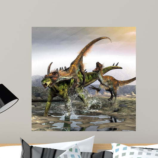 Gigantspinosaurus Is Attacked Pair Wall Decal