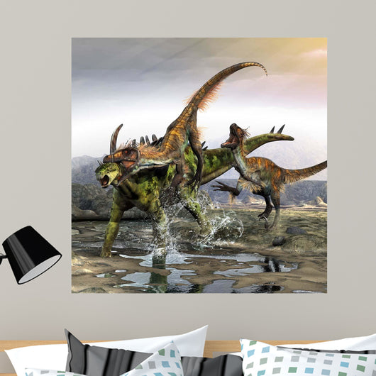 Gigantspinosaurus Is Attacked Pair Wall Decal