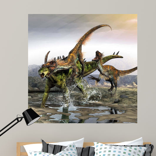Gigantspinosaurus Is Attacked Pair Wall Decal