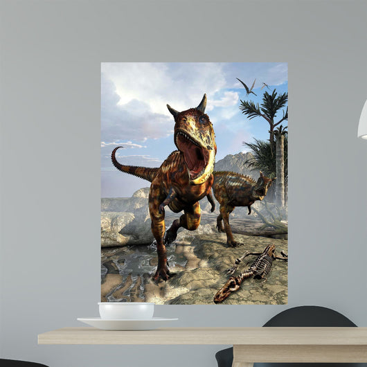 Pair Carnotaurus Dinosaurs Hunting Wall Decal