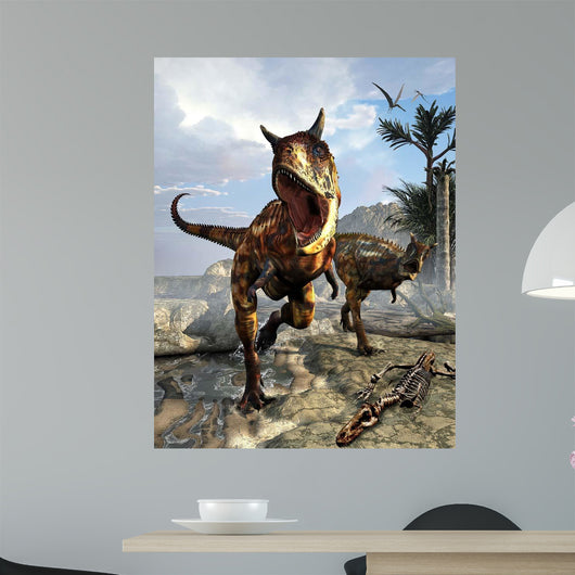 Pair Carnotaurus Dinosaurs Hunting Wall Decal