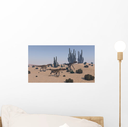 Utahraptors Roaming Desert Environment Wall Decal