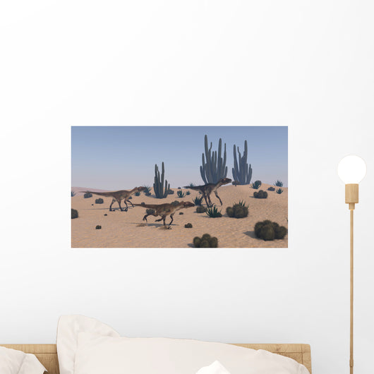 Utahraptors Roaming Desert Environment Wall Decal