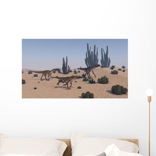 Utahraptors Roaming Desert Environment Wall Decal