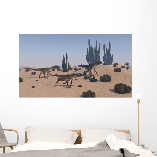 Utahraptors Roaming Desert Environment Wall Decal