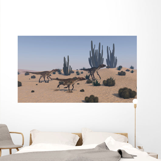 Utahraptors Roaming Desert Environment Wall Decal