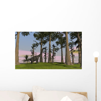 Large Brachiosaurus Grazing among Wall Decal Design 2 shown on a wall
