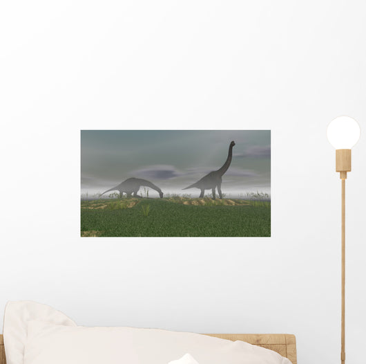 Two Brachiosaurus Dinosaurs Grazing Wall Decal Design 2