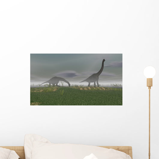 Two Brachiosaurus Dinosaurs Grazing Wall Decal Design 2