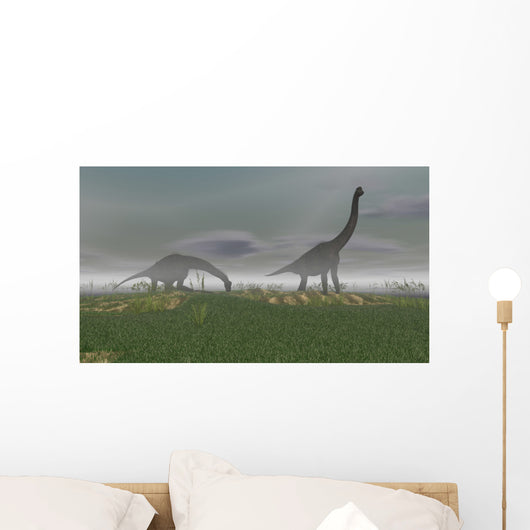 Two Brachiosaurus Dinosaurs Grazing Wall Decal Design 2