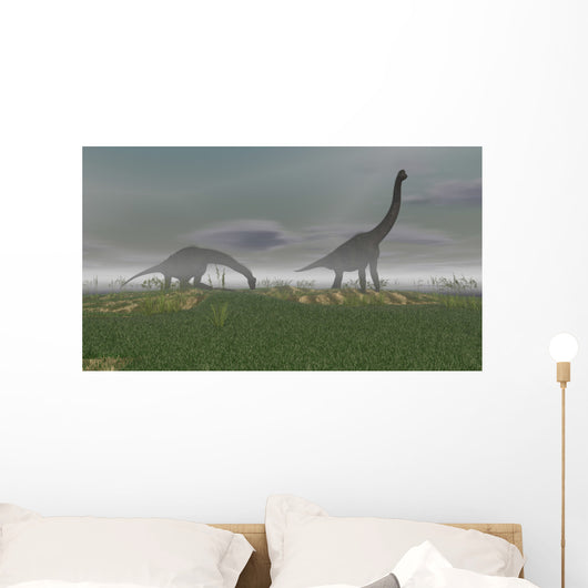 Two Brachiosaurus Dinosaurs Grazing Wall Decal Design 2