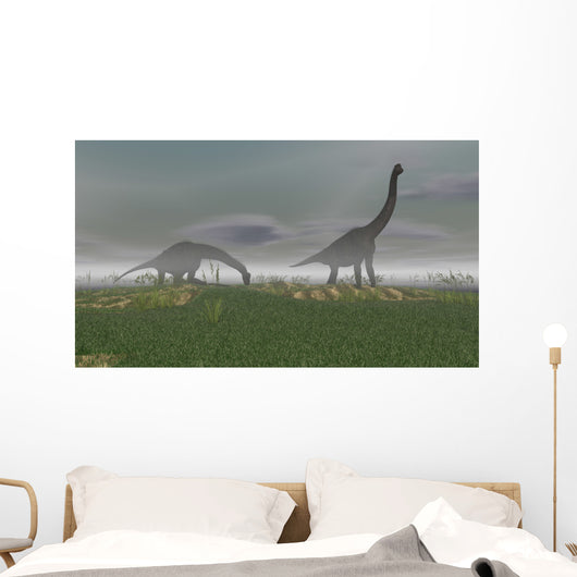 Two Brachiosaurus Dinosaurs Grazing Wall Decal Design 2