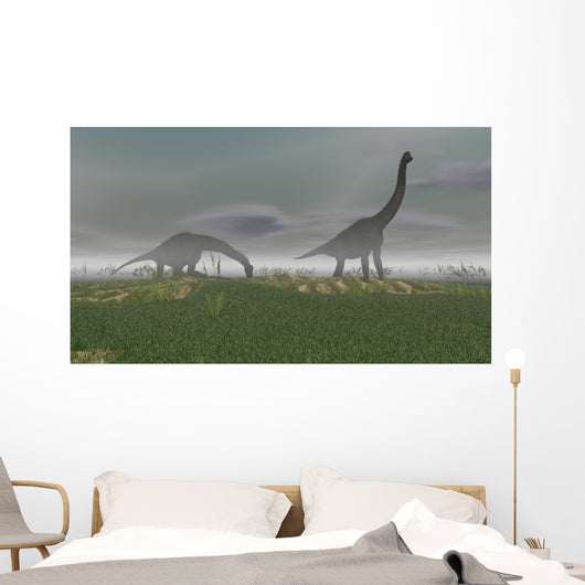 Two Brachiosaurus Dinosaurs Grazing Wall Decal Design 2