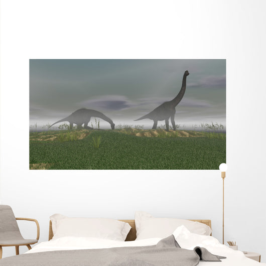 Two Brachiosaurus Dinosaurs Grazing Wall Decal Design 2