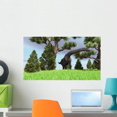 Large Brachiosaurus Grazing among Wall Decal Design 1 shown on a wall