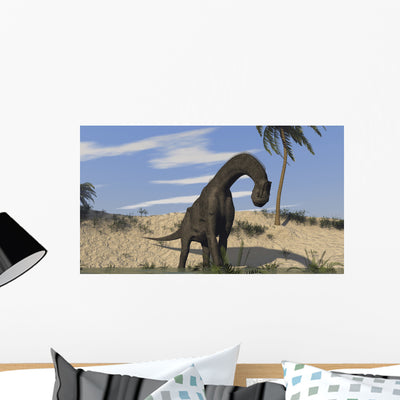 Large Brachiosaurus Standing Water Wall Decal shown on a wall