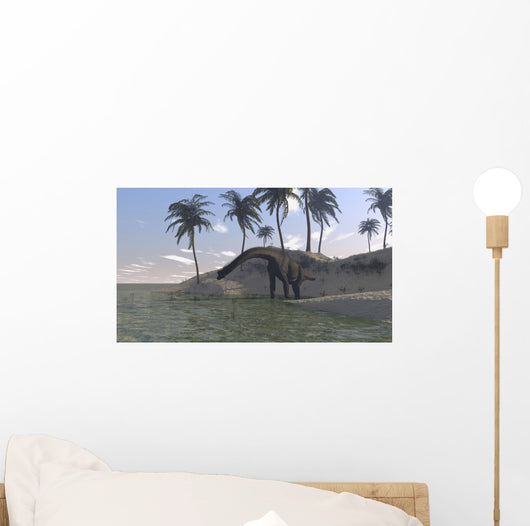 Large Brachiosaurus Grazing Water's Wall Decal Design 1