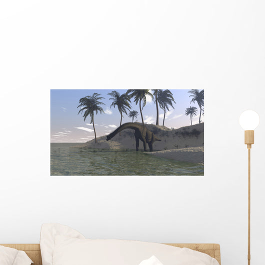 Large Brachiosaurus Grazing Water's Wall Decal Design 1