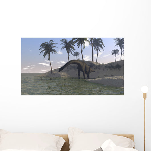 Large Brachiosaurus Grazing Water's Wall Decal Design 1
