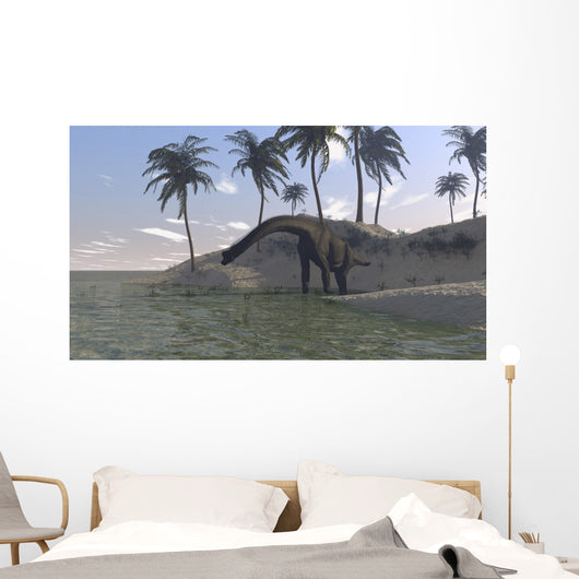 Large Brachiosaurus Grazing Water's Wall Decal Design 1