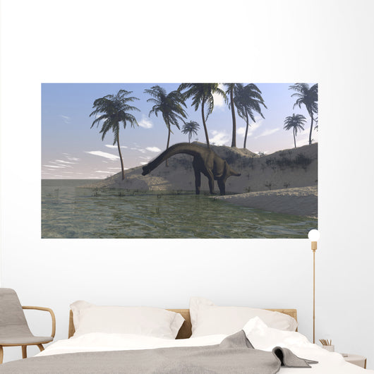 Large Brachiosaurus Grazing Water's Wall Decal Design 1