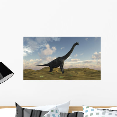 Large Brachiosaurus Barren Environment Wall Decal Design 2 shown on a wall