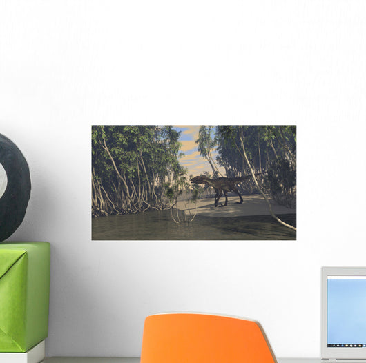 Utahraptor Roaming Prehistoric Wetlands Wall Decal