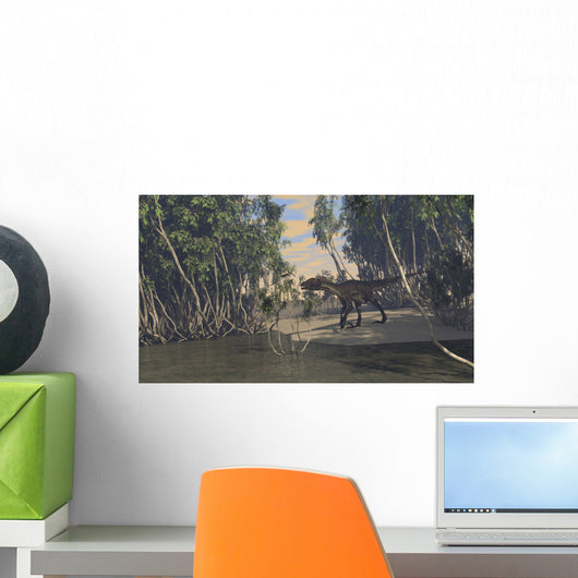 Utahraptor Roaming Prehistoric Wetlands Wall Decal