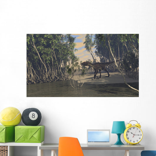Utahraptor Roaming Prehistoric Wetlands Wall Decal