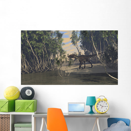 Utahraptor Roaming Prehistoric Wetlands Wall Decal
