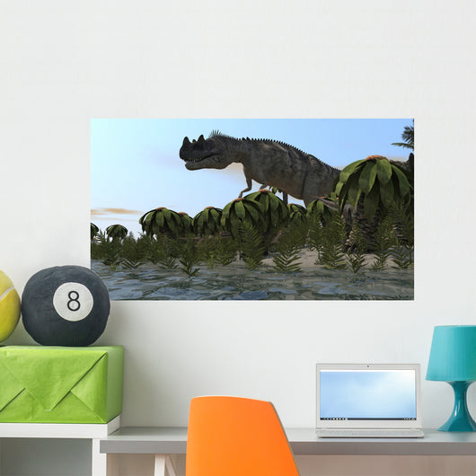 Ceratosaurus Hunting Prehistoric Wetlands Wall Decal Design 2