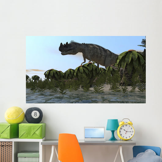 Ceratosaurus Hunting Prehistoric Wetlands Wall Decal Design 2