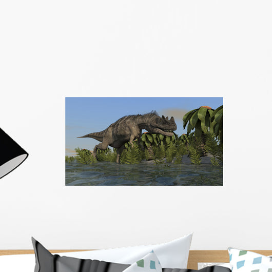 Ceratosaurus Hunting Prehistoric Wetlands Wall Decal Design 1