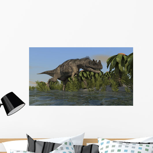 Ceratosaurus Hunting Prehistoric Wetlands Wall Decal Design 1