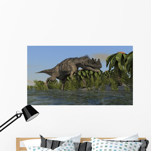 Ceratosaurus Hunting Prehistoric Wetlands Wall Decal Design 1