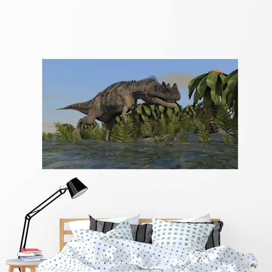 Ceratosaurus Hunting Prehistoric Wetlands Wall Decal Design 1