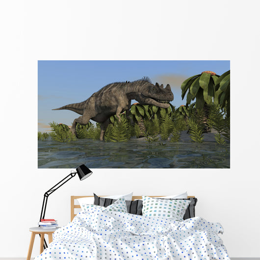 Ceratosaurus Hunting Prehistoric Wetlands Wall Decal Design 1
