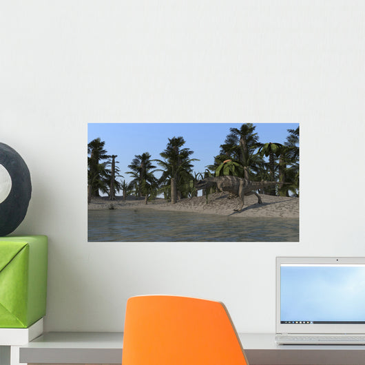 Ceratosaurus Hunting Shoreline Lake Wall Decal Design 2