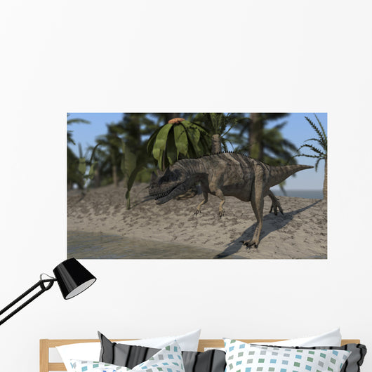 Ceratosaurus Hunting Shoreline Lake Wall Decal Design 1