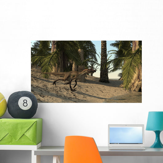 Utahraptor Running Prehistoric Environment Wall Decal