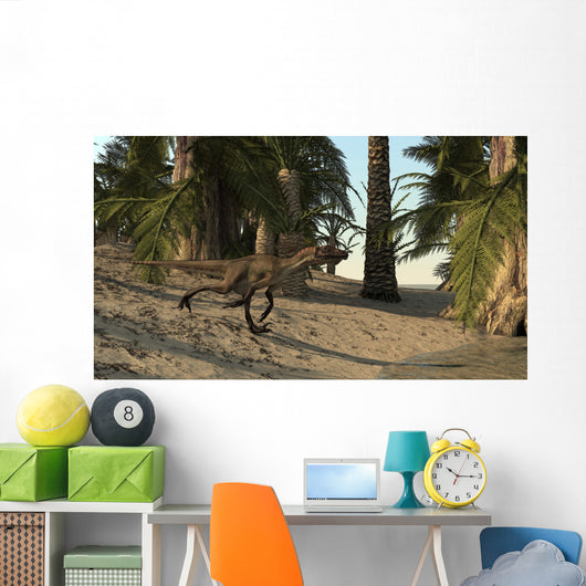 Utahraptor Running Prehistoric Environment Wall Decal