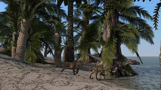 Family Utahraptors along Shoreline Wall Decal Design 1
