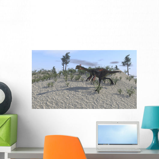 Gigantoraptor Running across Prehistoric Wall Decal Design 2