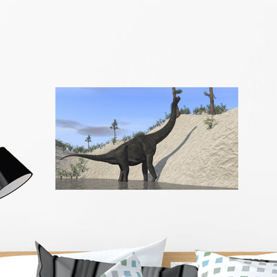 Large Brachiosaurus Standing Lake Wall Decal Design 1 shown on a wall