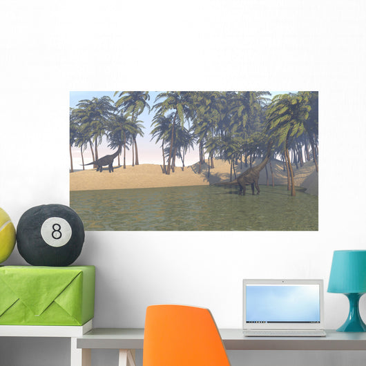 Large Brachiosaurus Grazing Tropical Wall Decal Design 3