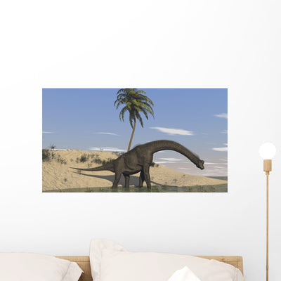 Large Brachiosaurus Walking along Wall Decal Design 1 shown on a wall