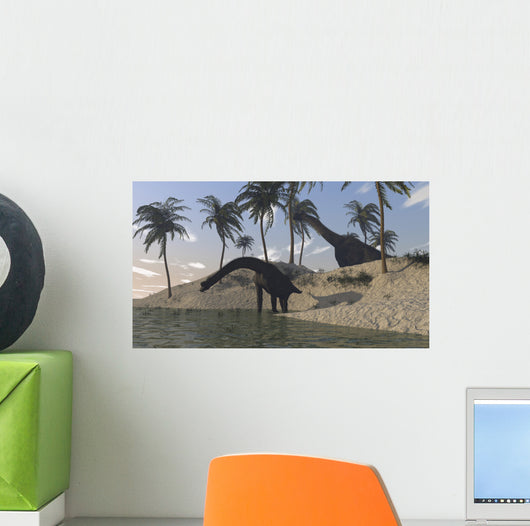 Two Large Brachiosaurus Grazing Wall Decal Design 3