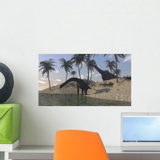 Two Large Brachiosaurus Grazing Wall Decal Design 3