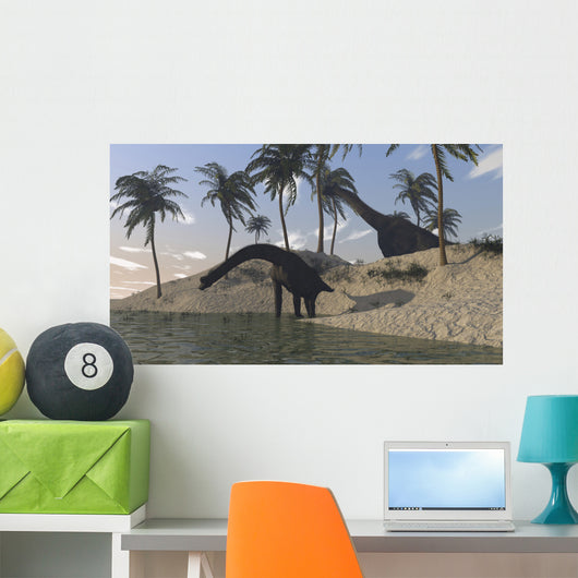 Two Large Brachiosaurus Grazing Wall Decal Design 3