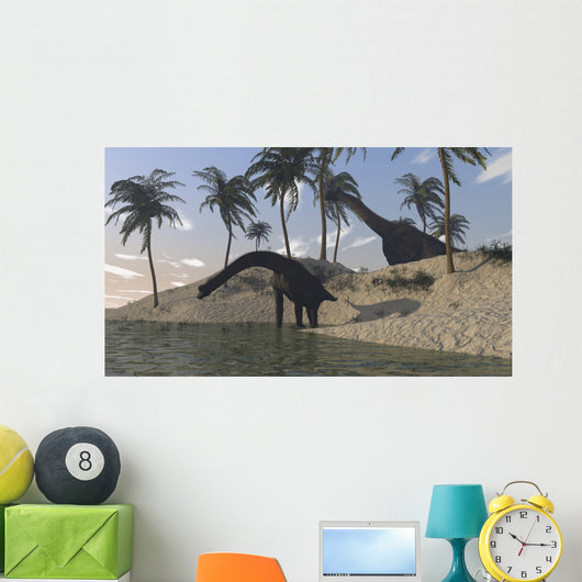 Two Large Brachiosaurus Grazing Wall Decal Design 3